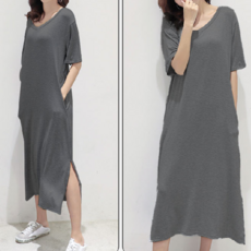 여성 롱 원피스 루즈핏 데일리 브이넥 여성 반팔 원피스 여름 임부복 웨어