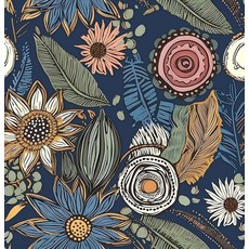 MONNLYGNT Boho 벽지 필 앤 스틱 빈티지 꽃무늬 자체 접착 탈착식 방수 블루 콘택트 페이퍼 임차인 친화적 벽 데코 침실 욕실용 44.9 x 294.9cm(17.3 2, MONNLYGNT Boho 벽지 필 앤 스틱 빈티지 꽃