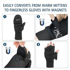 EZPACE 컨버터블 러닝 벙어리 장갑 추운 날씨용 핑거리스 겨울용 따뜻함 (블랙 미디엄/라지), EZPACE 컨버터블 러닝 벙어리 장갑 추운 날씨용 핑