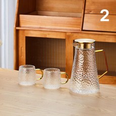 음료 디스펜서 냉음료 셀프 내열유리 뷔페용 음료수 저그, 1개, 1L, 콘 레인 1850ml 골드 +2컵