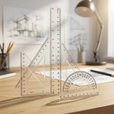상세정보참조 투명 삼각자 각도기 세트 도면제도학생 20cm 4P