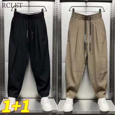 RCLET 1+1 남성 트레이닝 팬츠 여름 쿨링 통기성 스판 일자바지 루즈핏 캐주얼 긴바지