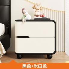 奶油風實木牀頭櫃臥室家用小型輕奢高級感設計感小衆牀頭收納櫃子, 【Y4實木+貓抓皮】米白+黑色 右邊:40x40x50cm