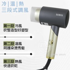 【SAMPO 聲寶】1200W摺疊式負離子吹風機 ED-N2012NL, ED-N2012NZL
