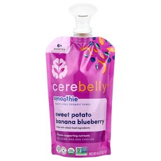 Cerebelly 스무디 유제품 무함유 유기농 퓨레 생후 6개월 이상 고구마 바나나 블루베리 113g(4oz) Cerebelly (세레벨리), Cerebelly, 스무디, 유제품 무함유 유기농 퓨레