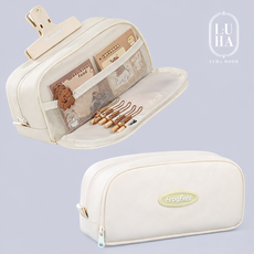 루하무드 3단 대용량 분리수납 펜 파우치 필통, 1개, 오프화이트