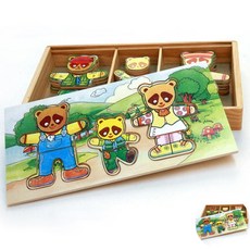 유아 원목 너구리 옷힙히기 그림 퍼즐 놀이 조각퍼즐