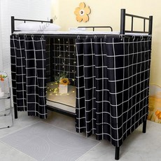 英文熊 單人床圍簾 遮光床簾, 黑格【1.2高X2.0長】,1片【圍單面】