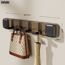 DFMEI 門後吸盤掛鉤免打孔強力承重帽子收納鉤子入戶玄關衣服掛鉤置物架, 1個, 吸盤排鉤-I款-木紋黑-4鉤:如圖
