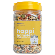 台灣製優質倉鼠飼料 happi hamster 倉鼠飼料, 1個, 亮麗毛髮配方-黃色, 600g