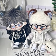 20cm娃衣 棉花娃娃衣服 娃衣 包含衛衣鞋眼鏡 娃衣套裝 帥酷風 正常體胖胖體兼容娃衣 公仔衣服 玩偶衣服 替換裝, 1個, 黑色小帽子衛衣,(無其他配飾）