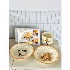 세라믹 캐릭터 접시 귀여운 곰 디자인 과일 디저트 그릇 홈파티 선물용, 1개, 4.5인치 밥그릇 작은 곰