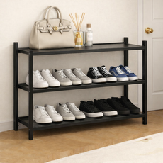 하스몰 튼튼 넉넉한 간편 조립 스텐 신발장 신발정리대, 3단, 블랙