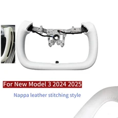 테슬라 모델 3 하이랜드 2025 요크 핸들 스티어링 휠 알칸타라/나파 가죽 카 레이싱, 02 377mm White-Side