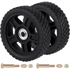 CheMuii 7인치 잔디 깎는 기계 휠 2팩 볼트 개스킷 및 잠금 너트 키트가 장착된 밀대 휠 대부분의 표준 기계/발전기/정원 경운기/수중 트럭에 적합, 6 Inch, Black-4Pack