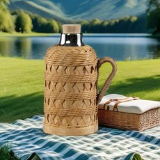 純手工竹編保溫壺 家用復古熱水瓶 茶室老式竹制保溫瓶玻璃內膽, 【復古黃+網洞格+內襯】#1.6升/白膽, 1個