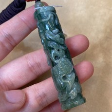 君遇 天然A貨翡翠 糯種綠底盤龍柱 步步高升 附陸證, 1個