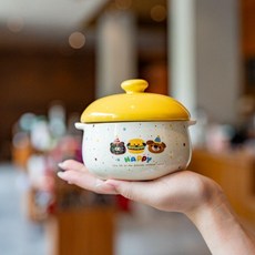 陶瓷帶蓋蒸蛋碗 燉盅 湯盅 寶寶輔食 可愛餐具 兒童碗, 1個, 黃色