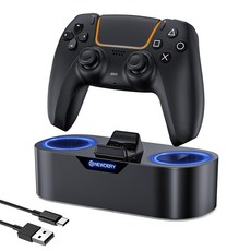 PS5 듀얼센스 엣지용 PS5 컨트롤러 충전소 고속 충전 도크 스탠드, 1개, 검은, N4P01