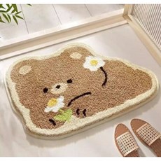 미끄럼방지 극세사 빨아쓰는 물세탁 발매트, 해피아기곰