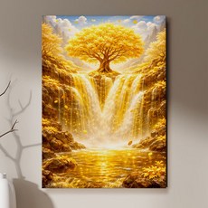 돈들어오는 재물운 폭포그림 액자 물 풍수 인테리어 집들이 개업 선물 거실, 11.황금돈나무 폭포 세로형