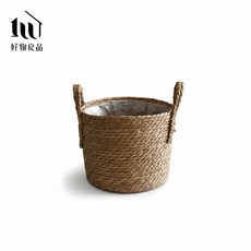 【好物良品】日本藤編植物盆栽籃 防水內裏花盆套雙提手落地籃居家綠植收納, 1個