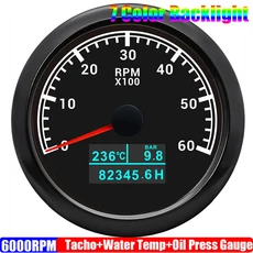 ZMFJH 멀티미터 85MM 게이지 7색 백라이트 3000~8000RPM 타코미터+수온+오일 압력 0-10바 자동차 보트 요트, 15 6000RPM BN