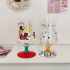 可愛ins手繪玻璃杯 小熊玻璃高腳杯, 高款小狗, 1個