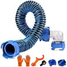 SheeChung 0.9m(3피트) 짧은 RV 하수구 호스 휴대용 폐기물 탱크 회전 피팅이 있는 튼튼한 토트 90도 투명 엘보 보관 캡 2개 밸류 렌치 1개_134977, 3 Feet_134977, RV Tote Tank Hose