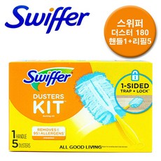 스위퍼 더스터 180도 먼지털이개 핸들1 + 리필5입 / 틈새 청소 먼지떨이 먼지제거, 1개