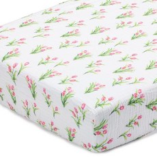 LollyBanks Fitted Crib Sheets 2 Pack Soft and Breathable 100% Cotton Muslin Crib Sheets Neutral, Tulip Flower