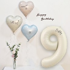 올리브파티 밀키파스텔 하트 호일 풍선 가랜드 숫자 생일 풍선 세트, 1세트, 숫자9