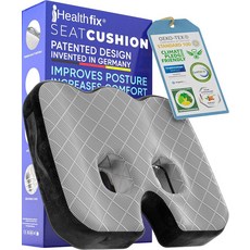 사무용 의자용 Healthfix 메모리 폼 시트 쿠션 - 테일본 및 좌골 를 위한 정형외과용 콕시 베개 세탁 가능한 커버와 미끄럼 방지 바닥이 있는 프리미엄 컴포트 의자, Firm (185–300 lbs)