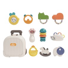 嬰兒搖鈴玩具 多款造型 寶寶益智玩具 安全無毒材質 促進手眼協調 刺激視覺發展, 搖鈴牙膠10件套【送收納拉桿箱】, 1套