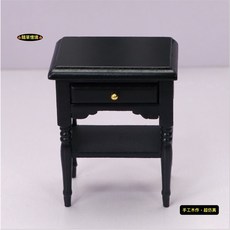 隨草憶境 木質手作 迷你仿真床頭櫃 邊櫃 臥室 黑色茶几 娃娃屋袖珍食玩微縮模型, 1個, 單入（空櫃子，含抽屜）