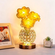 동백꽃 램프 3색 조광 무선 터치 테이블 충전식 LED 책상 침실 거실 홈 데코 야간 조명 여성 할머니 엄마 아내 여자친구를 위한 선물(카멜리아)