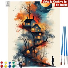 컬러풀 트리 디지털 유화 나무잎 산맥 거실 벽장식 선물, 6. S1129999