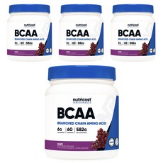 nutricost BCAA支鏈胺基酸補充粉 葡萄口味 582g, 60顆, 4罐
