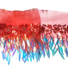 1야드 스팽글 태슬 프린지 플로럴 튤 레이스 리본 트림 가장자리 에징 트리밍 원단 자수 아플리케 재봉 공예, 빨간색