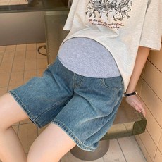 임산부 팬츠 여름 바지 청바지 반바지 여성용 데님 포켓 주머니 빈티지블루 M