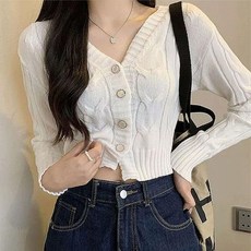 여성 브이넥 데일리룩 니트 크롭 가디건