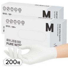 어니우니 니트릴장갑 식품용 함량 99% 질기고 더 튼튼한 위생 장갑, 200개, 화이트, M