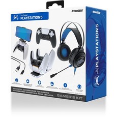 PlayStation 5용 드림기어 게이머 키트 50mm 드라이버가 장착된 게이밍 헤드셋 PS5 컨트롤러 충전기 조절 가능한 휴대폰 마운트 USB-C 케이블 보호 커버 및 캡, PlayStation 5용 드림기어 게이머 키트 50m, 1개