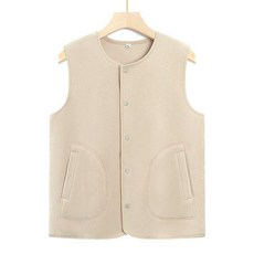 가을 겨울 여성 중년 엄마용 두꺼운 플리스 자켓, 4XL 65.0-70.0kg, 베이지 플리스안감없는조끼