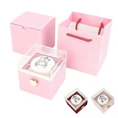 루베이 2in1 곰돌이 케이크 선물 박스 + 수납함 회전 서프라이즈 반지/목걸이/선물/주얼리, 1개, 핑크색