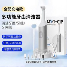 MYQ 多功能牙齒清潔器 充電款 潔牙器 去煙漬牙, 6個清潔頭, 1個
