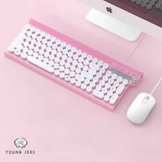 young jedi 유선 키보드 마우스 세트 로봇 터치 키보드 무음소음 필름 오피스 노트북 태블릿 게임 전용 USB 귀여운 휴대용 키보드 게이밍키보드 기계식키보드, 핑크색