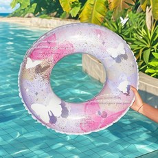 대형 수영 튜브 성인 겸용 물놀이 두꺼운, 1개, 성인 핑크 스파클링 버터플라이 40-90