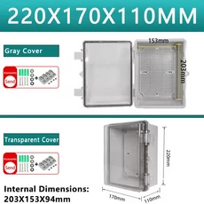 IP66 전기 플라스틱 인클로저 ABS 전원 접속함 실외 방수 배전함 기기 프로젝트용, 01 Gray Cover, 13 220x170x110mm