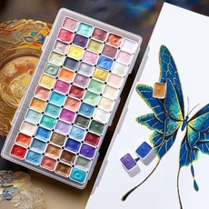 블리스픽 펄 수채화 물감 메탈 글리터 반짝이 고체 켈리그라피, 24색, 1ml